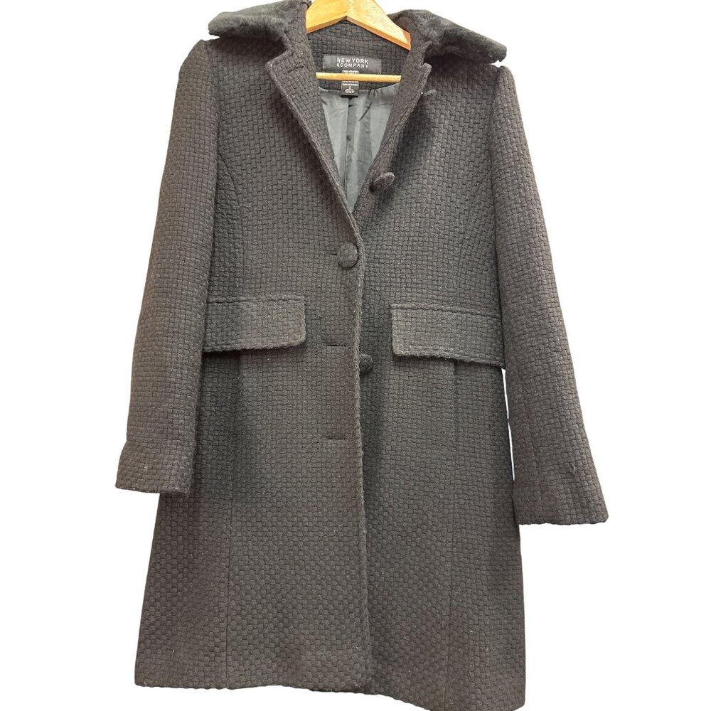 New York & Company Black Wool Blend Long Coat Size 2
